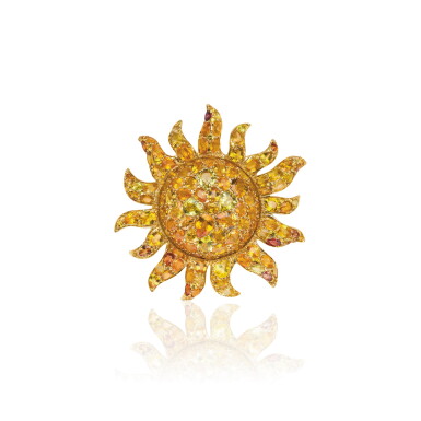 View full screen - View 1 of Lot 27. ORANGE AND YELLOW SAPPHIRE PENDANT, MICHELE DELLA VALLE.