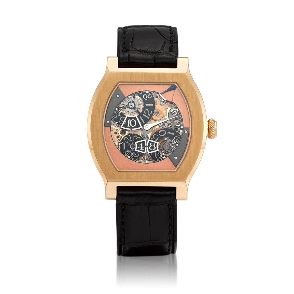 View full screen - View 1 of Lot 8033. Vagabondage III | A limited edition pink gold skeletonized jumping hour and seconds wristwatch with power reserve indication, Circa 2017 | Vagabondage III | 限量版粉紅金鏤空跳時及跳秒腕錶,備動力儲備顯示,約2017年製.