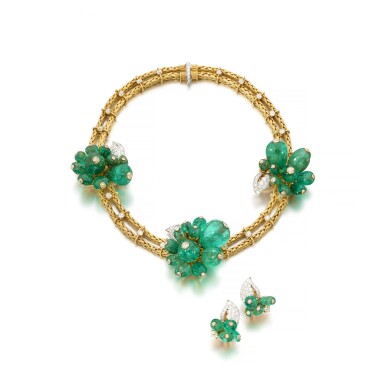 View full screen - View 1 of Lot 550. Important emerald and diamond demi-parure, circa 1940.