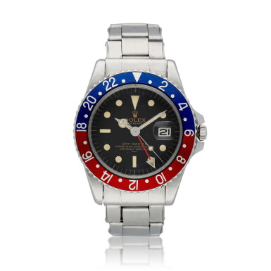 View full screen - View 1 of Lot 505. ‘Pepsi’ GMT-Master, Ref. 1675 Stainless steel dual time zone wristwatch with date and bracelet Circa 1963.