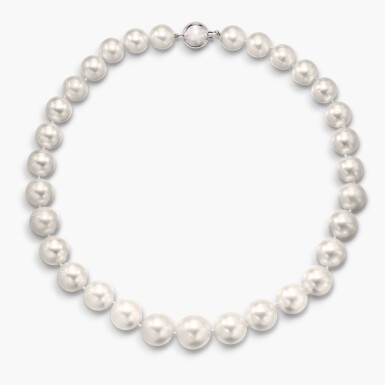 View full screen - View 1 of Lot 1258. Cultured Pearl Necklace | 養殖珍珠 配 鑽石 項鏈.