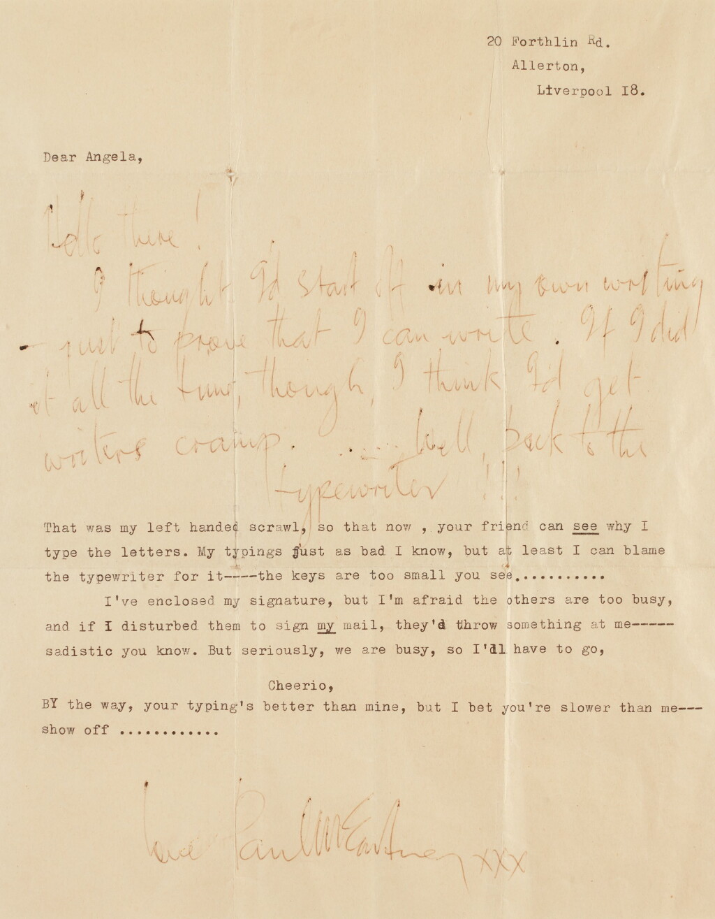 View full screen - View 1 of Lot 17. PAUL MCCARTNEY | Autograph letter signed, to a fan, c.1963.