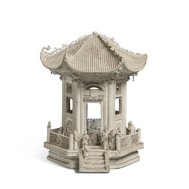 View full screen - View 1 of Lot 34. A carved biscuit architectural group, Qing dynasty, 19th century.