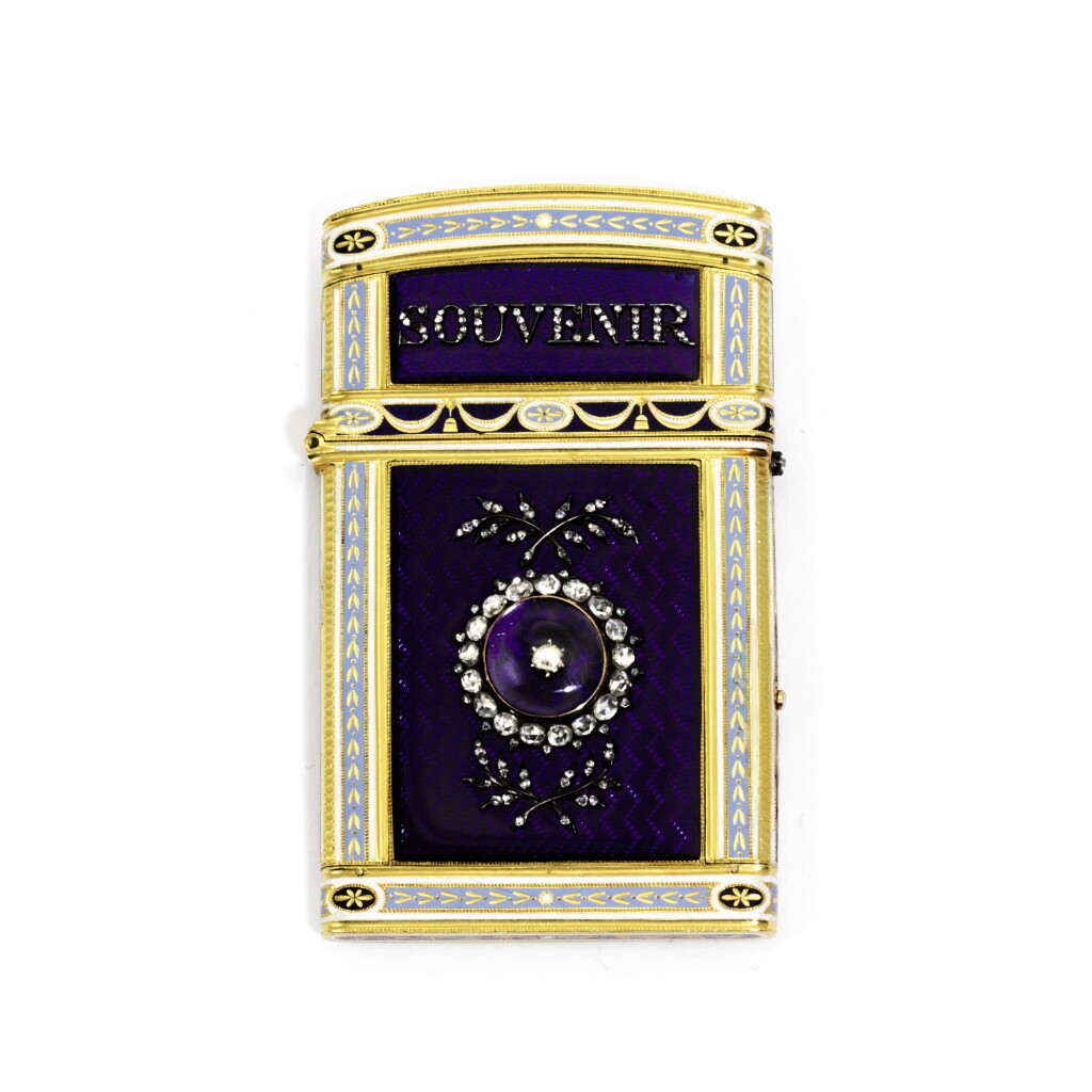 View full screen - View 1 of Lot 229. A jewelled gold, enamel and ivory souvenir, in late 18th century English taste, 19th century.