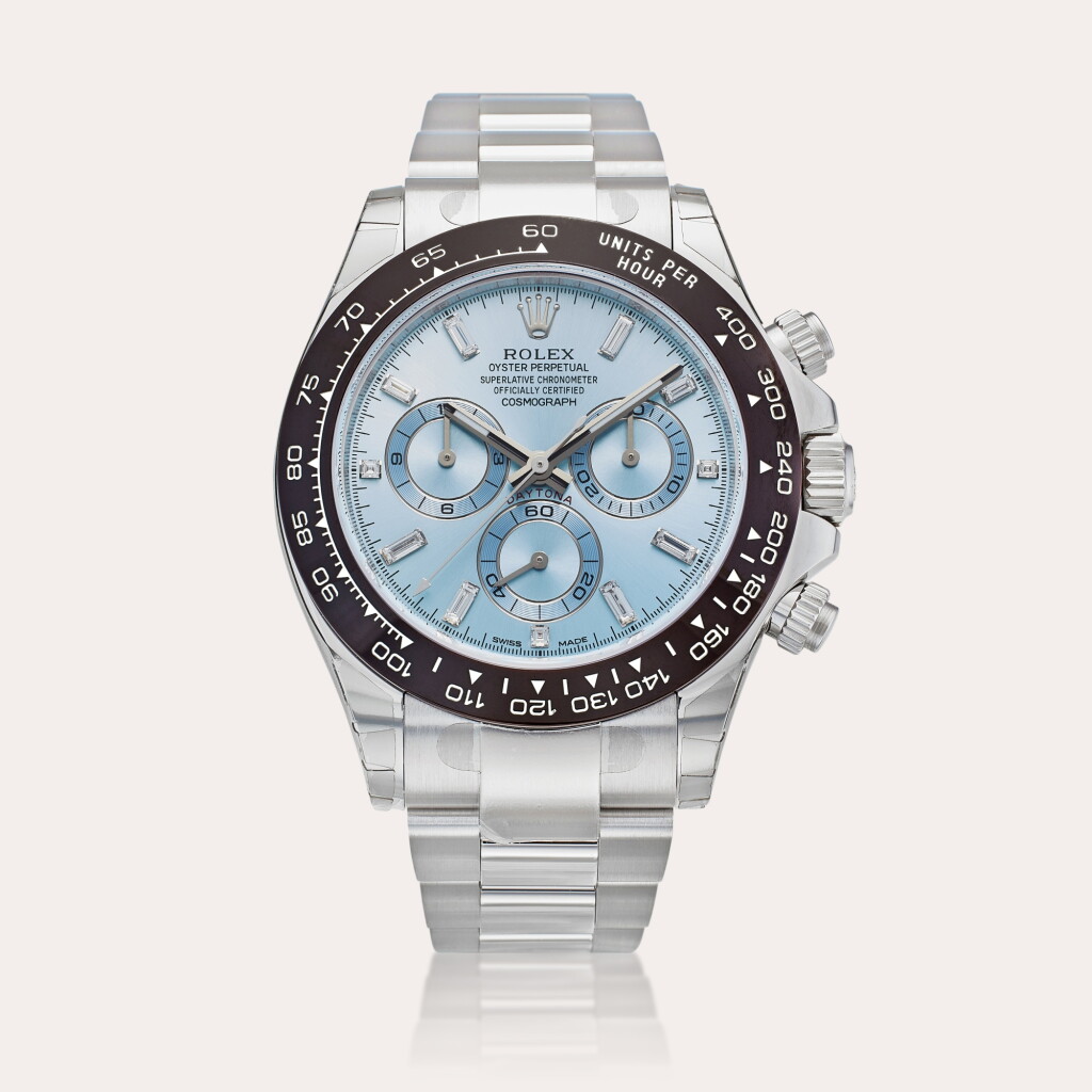 View full screen - View 1 of Lot 84. Reference 116506 Daytona | A platinum and diamond-set automatic chronograph wristwatch with bracelet, Circa 2016.