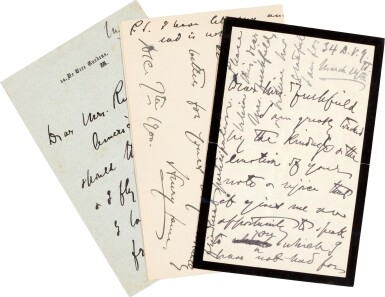 View full screen - View 1 of Lot 64. Henry James | three autograph letters signed, to Augusta Freshfield and Anne Isabella Ritchie, 1892-1900.