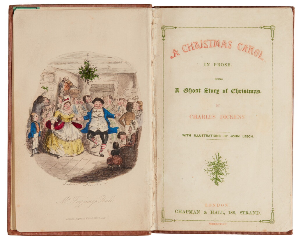 全螢幕檢視 - 查看96Dickens, A Christmas Carol, 1843, first edition, red and green title-page, cream endpapers, Stave One的1