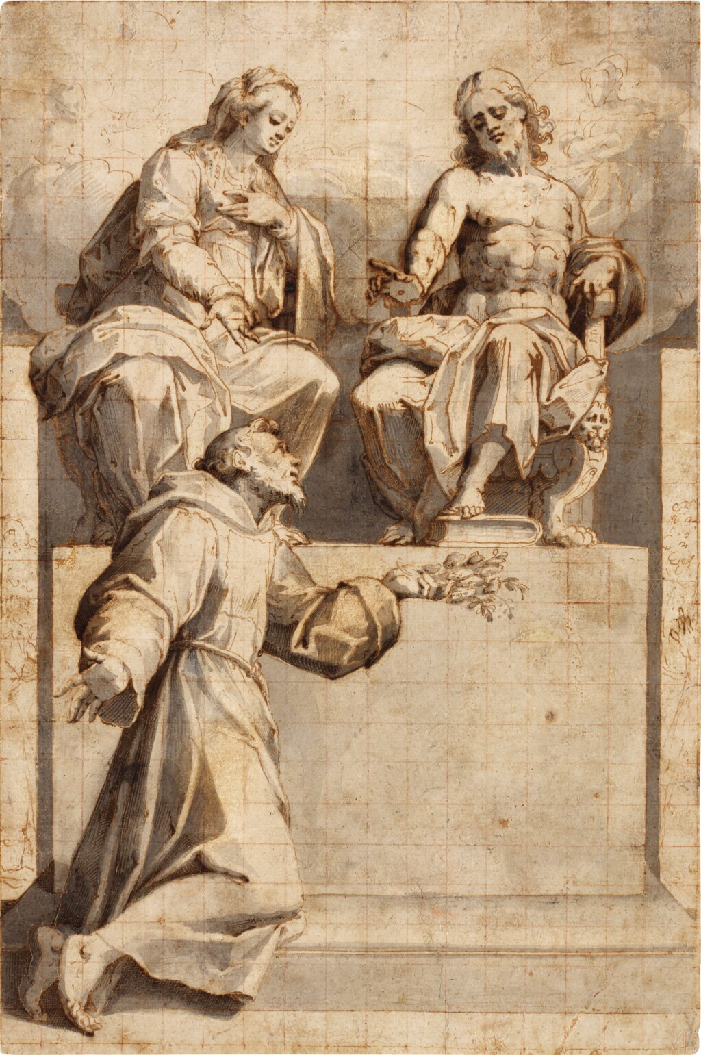 View full screen - View 1 of Lot 32. Christ Enthroned with the Madonna, Saint Francis kneeling below.
