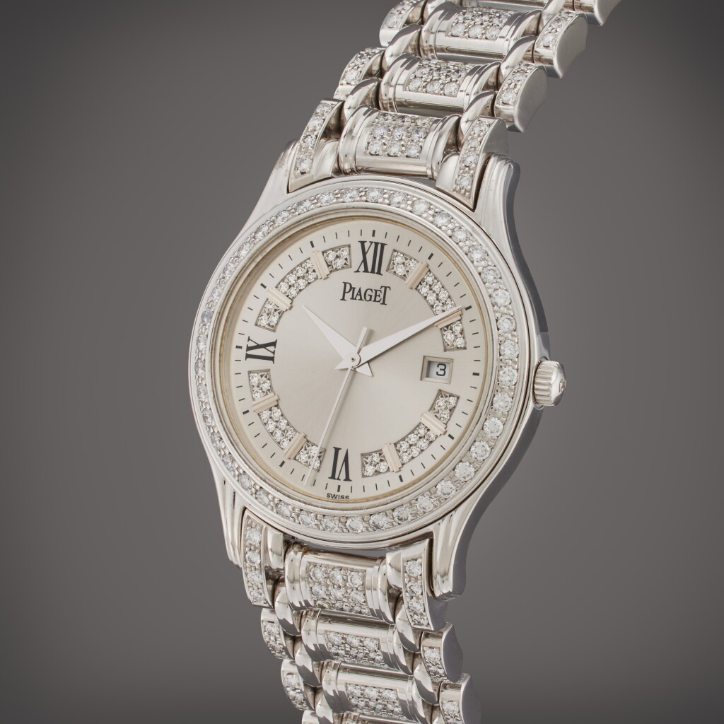 View full screen - View 1 of Lot 407. Reference 24005M 503D Polo | A white gold and diamond-set automatic wristwatch with date and bracelet, Circa 2005.