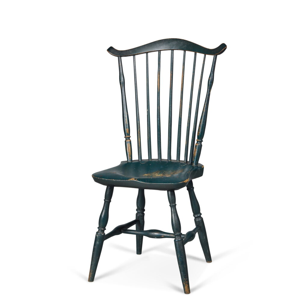 View full screen - View 1 of Lot 138. A Fine Green Painted Fan-Back Windsor Side Chair, Probably Connecticut-Rhode Island Border, Circa 1800.