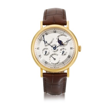 View full screen - View 1 of Lot 704. BREGUET | CLASSIQUE PERPETUAL CALENDAR, REF 5327 YELLOW GOLD PERPETUAL CALENDAR WRISTWATCH WITH DAY OF THE WEEK, MOON-PHASE, LEAP-YEAR AND POWER RESERVE INDICATION CIRCA 2010.