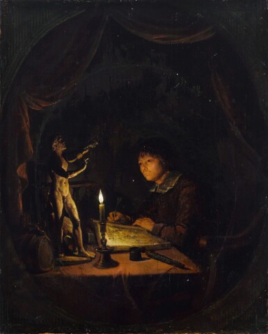 View full screen - View 1 of Lot 28. Young man drawing by candlelight.