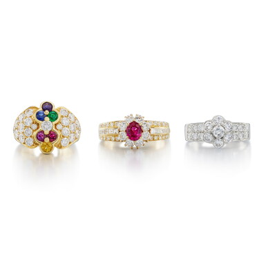 View full screen - View 1 of Lot 2797. Two Gem Set and Diamond Rings; and Diamond Ring | 梵克雅寶 | 寶石及鑽石戒指兩只 及 鑽石戒指.