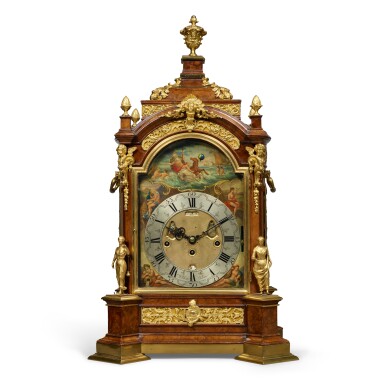 View full screen - View 1 of Lot 78. A Dutch Gilt-Bronze Mounted Figured and Burr Walnut and Polychrome Painted Musical Clock by Willem Koster, Amsterdam, Circa 1760.