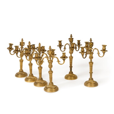 View full screen - View 1 of Lot 1108. A set of six Louis XVI gilt-bronze candelabra, circa 1780.