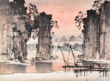 View full screen - View 1 of Lot 3072. 趙少昂 錦江暮靄 | Zhao Shao'ang, Jinjiang at Sunset.