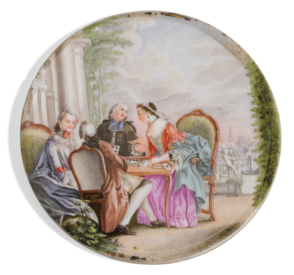 View full screen - View 1 of Lot 88. A PORCELAIN CIRCULAR PLAQUE, CIRCA 1780, DUTCH, ATTRIBUTED TO LOOSDRECHT.