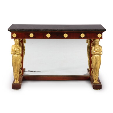 View full screen - View 1 of Lot 177. An Empire style gilt-bronze mounted mahogany veneered console, late 19th century.