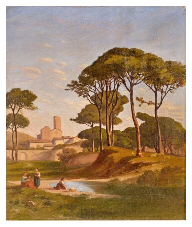 View full screen - View 1 of Lot 170. Italianate Landscape with Three Women by a Stream.