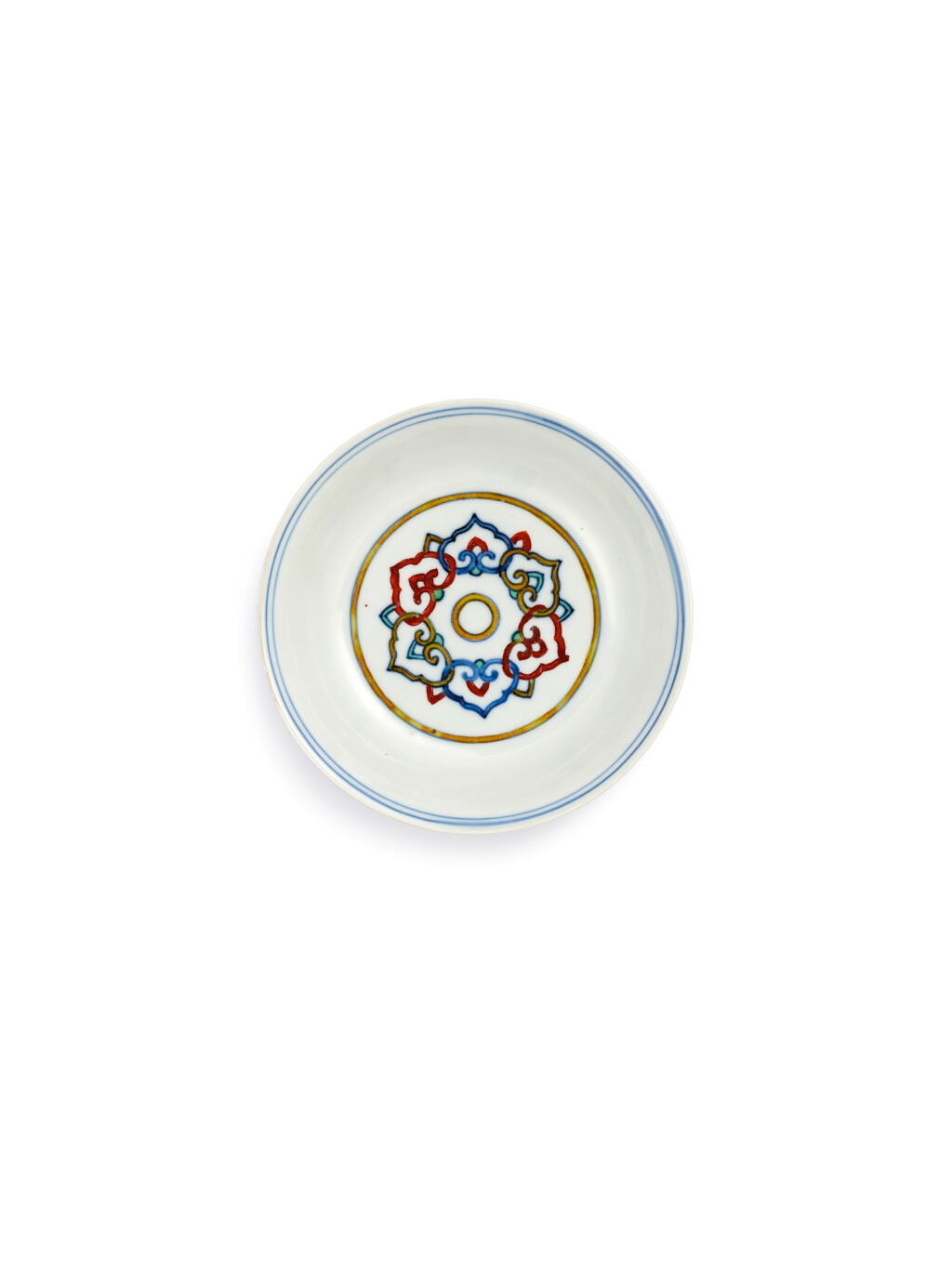 View full screen - View 1 of Lot 3622. A fine doucai 'lingzhi' dish, Mark and period of Jiajing | 明嘉靖 鬪彩靈芝紋盤 《大明嘉靖年製》款.