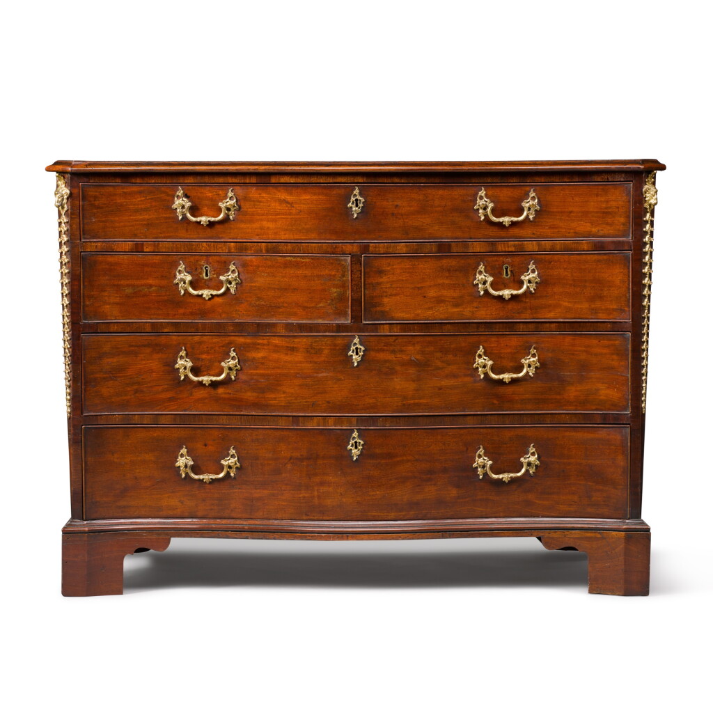 View full screen - View 1 of Lot 191. A George III mahogany and brass-mounted serpentine chest, circa 1770.