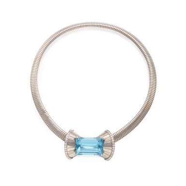 View full screen - View 1 of Lot 232. Aquamarine and Diamond Necklace-Brooch Combination.
