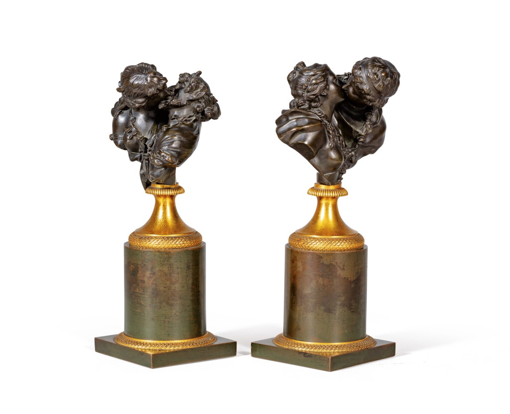View full screen - View 1 of Lot 157. French, 19th century, after Jean-Antoine Houdon (1741-1828) | Le Baiser donné et Le Baiser volé,.