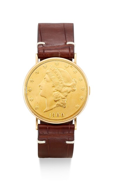 View full screen - View 1 of Lot 8151. PIAGET | A YELLOW GOLD TWENTY DOLLAR COIN WATCH, CIRCA 1970.