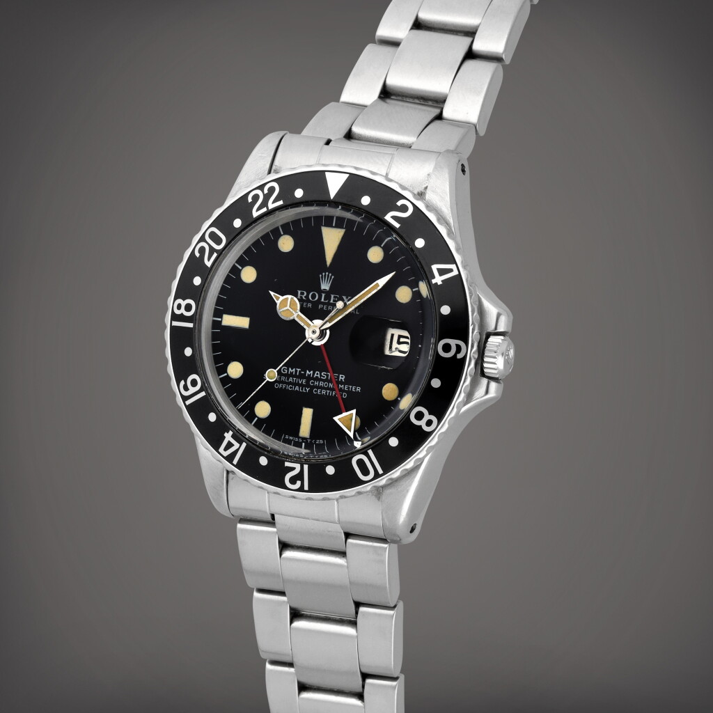 View full screen - View 1 of Lot 118. GMT-Master, Reference 1675 | A stainless steel dual time zone wristwatch with date, bracelet and additional 'Pepsi' bezel | Circa 1972.