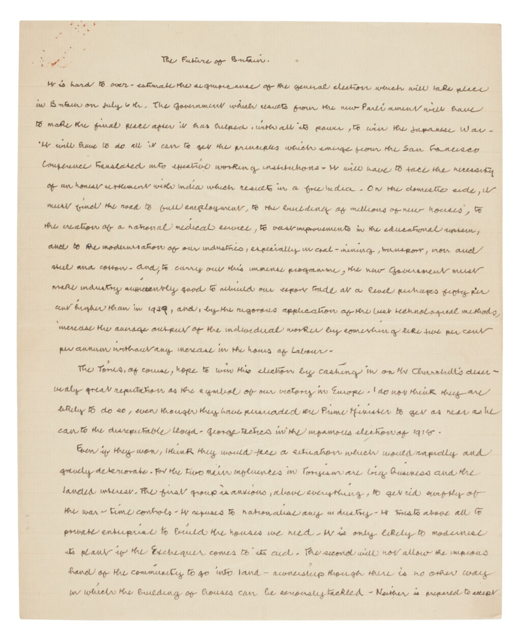 View full screen - View 1 of Lot 82. Harold Laski | Manuscript entitled 'The Future of Britain', 1945, with related material.