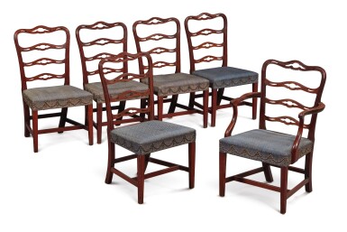View full screen - View 1 of Lot 89. Very Fine and Important Set of Six Chippendale Mahogany Side Chairs Presented to Major John Clark by George Washington, possibly upholstered by Johnathan Joad, Philadelphia, Pennsylvania, circa 1790.