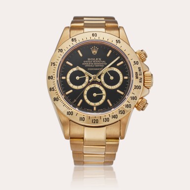 View full screen - View 1 of Lot 11. Reference 16528 'Floating Cosmograph Zenith' Daytona | A yellow gold automatic chronograph wristwatch with bracelet, Circa 1988.