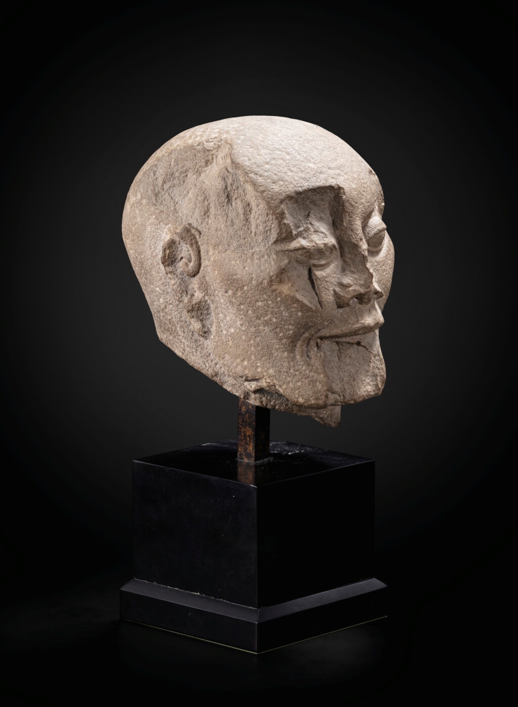 View full screen - View 1 of Lot 195. A carved limestone head of a fasting Luohan Song dynasty | 宋 石灰石雕羅漢首像.