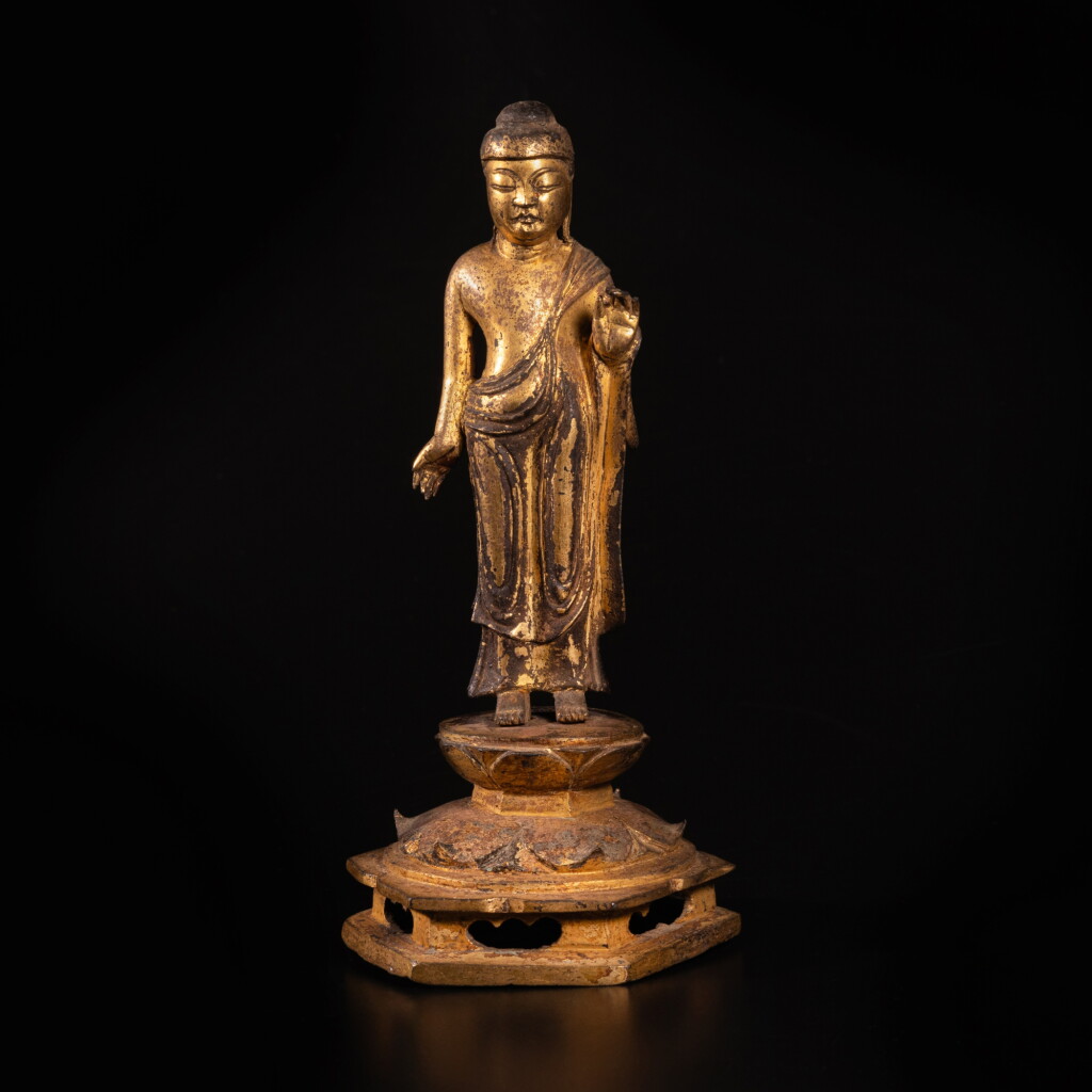 View full screen - View 1 of Lot 616. A gilt-bronze figure of Buddha, Korea, Silla period.