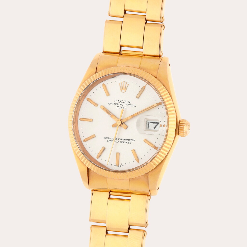 View full screen - View 1 of Lot 347. Oyster Perpetual Date, Reference 1503 | A yellow gold wristwatch with date and bracelet | Circa 1972.