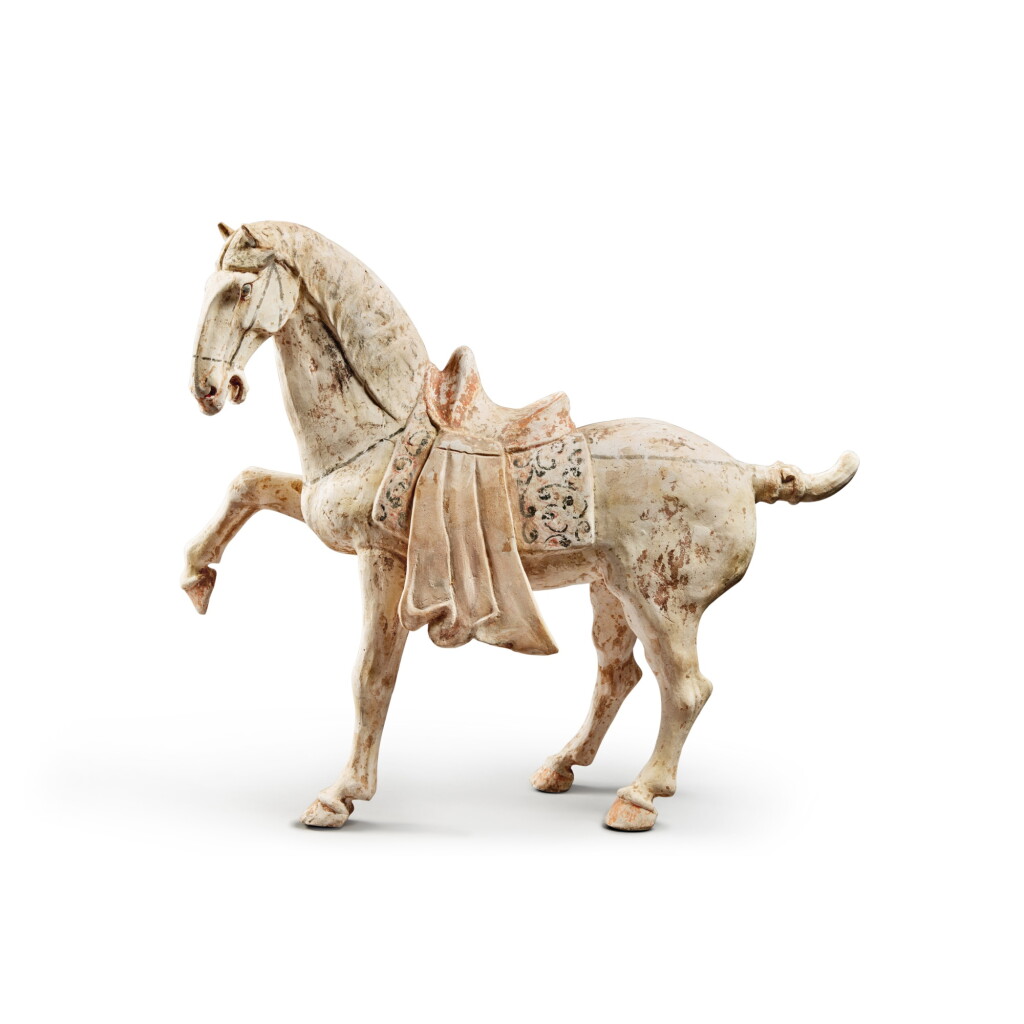 View full screen - View 1 of Lot 1219. A painted pottery figure of a horse, Tang dynasty | 唐 陶加彩馬.