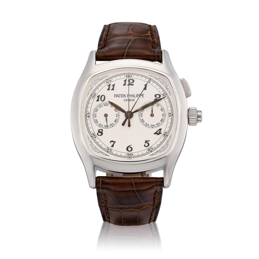 View full screen - View 1 of Lot 2251. Reference 5950 | A stainless steel split seconds single button chronograph wristwatch, Circa 2013 | 百達翡麗 | 型號5950 | 精鋼追針單按鈕計時腕錶,約2013年製.
