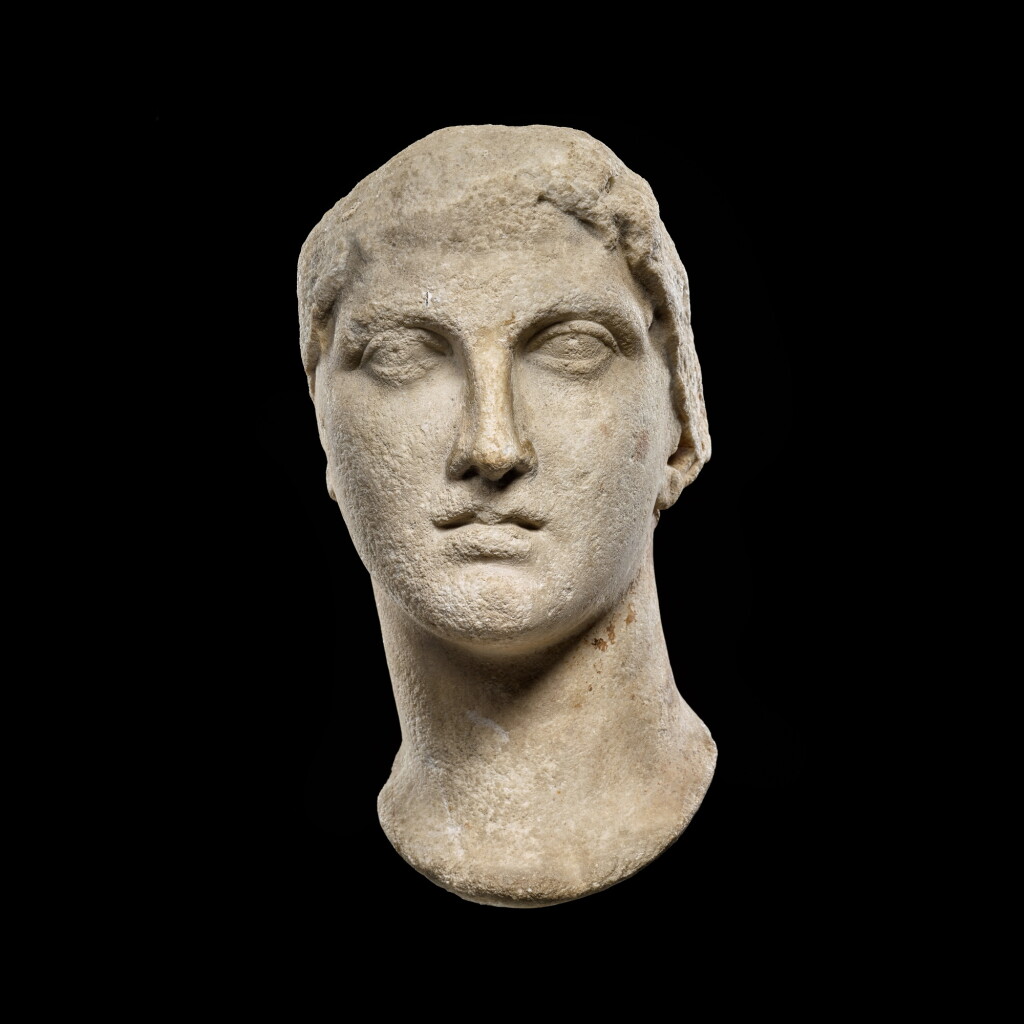 View full screen - View 1 of Lot 144. A Hellenistic Marble Head of a Ptolemaic Ruler, circa 3rd Century B.C..