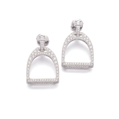 View full screen - View 1 of Lot 985. Pair of diamond earrings.
