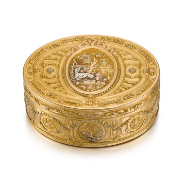 View full screen - View 1 of Lot 6. A four-colour gold snuff box, Charles-Alexandre Bouillerot, Paris, 1768-1774.