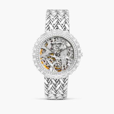 View full screen - View 1 of Lot 2250. Audemars Piguet | A white gold and diamond-set skeletonised bracelet watch, Circa 1990.