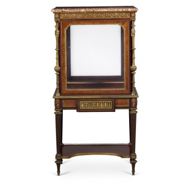View full screen - View 1 of Lot 673. A Louis XVI Style Gilt Bronze-Mounted Amaranth, Thuya and Bois Satiné Vitrine by Henry Dasson, 1880.