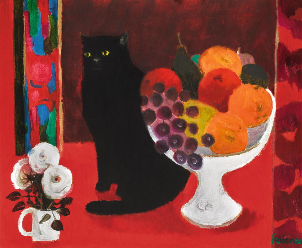 View full screen - View 1 of Lot 173. MARY FEDDEN, R.A. | STILL LIFE WITH CAT.