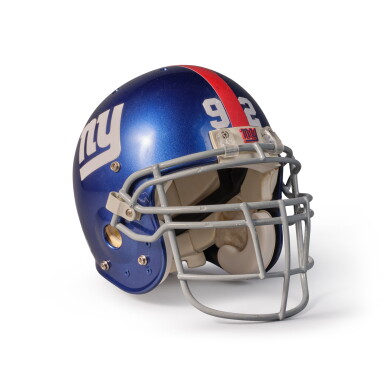 View full screen - View 1 of Lot 15. Michael Strahan | 2008 NFC Championship Game & NFC Divisional Round | Game-Used Giants Helmet.