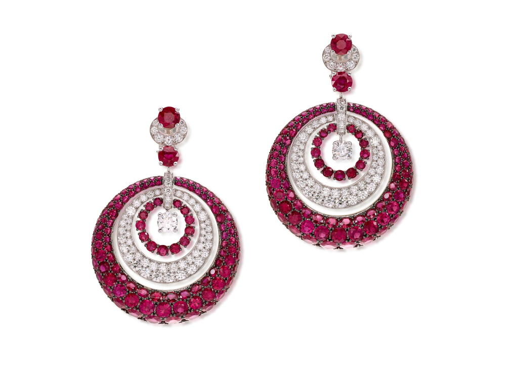 View full screen - View 1 of Lot 1848. 'Bombé' Pair of Ruby and Diamond Pendent Earrings | 格拉夫 | 'Bombé' 紅寶石 配 鑽石 耳墜一對.
