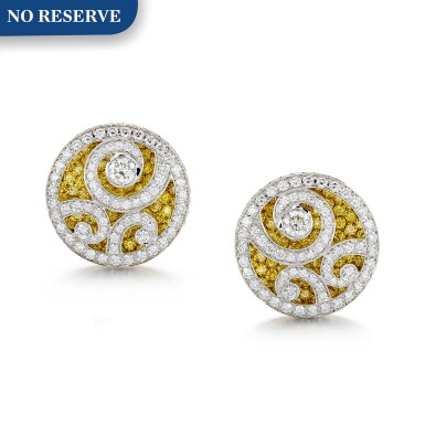 View full screen - View 1 of Lot 1667. GRAFF | 'DIAMOND ON DIAMOND' PAIR OF DIAMOND AND COLOURED DIAMOND EARRINGS | 格拉夫 | 'Diamond on Diamond' 鑽石 配 彩色鑽石 耳環一對.