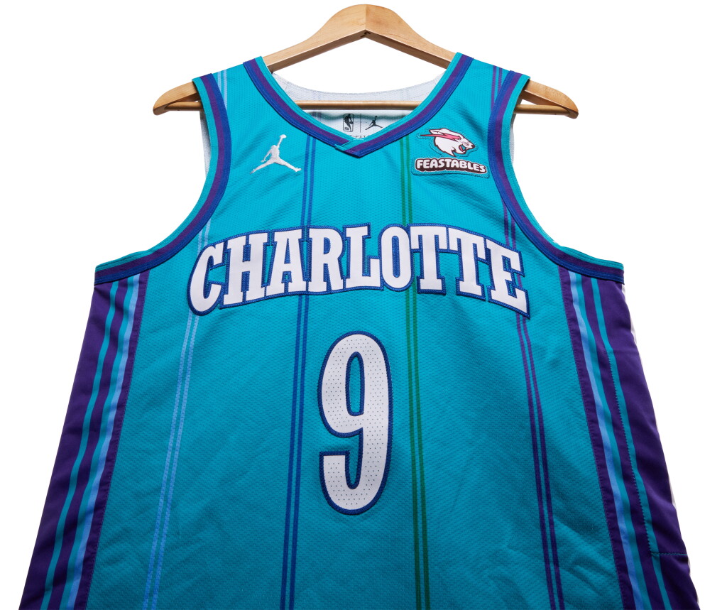 View full screen - View 1 of Lot 45. Theo Maledon Charlotte Hornets 2023-2024 Kia NBA Tip-Off Game Worn Classic Edition Jersey .