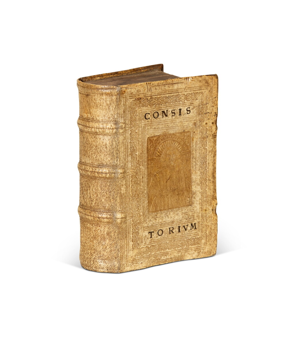 View full screen - View 1 of Lot 321. Sleidanus | De statu religionis et reipublicae tomus tertius, Frankfurt, 1619, stamped pigskin, Ansbach copy.
