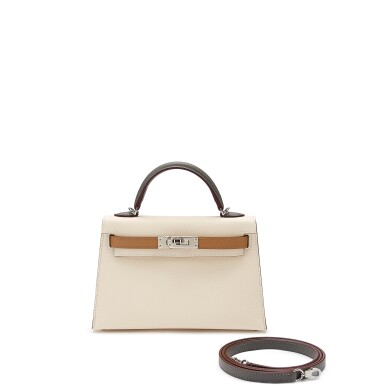 View full screen - View 1 of Lot 1014. Limited Edition Nata, Chai and Gris Meyer Epsom Tri-color Mini Kelly II 20 Palladium Hardware, 2022.