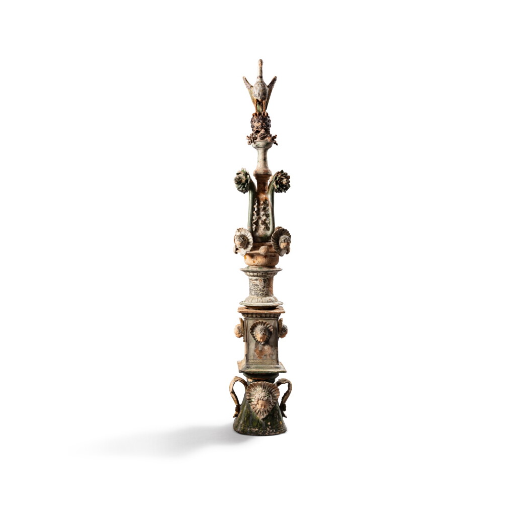 View full screen - View 1 of Lot 75. A Pré d'Auge or Manerbe glazed earthenware roof finial, early 17th century.
